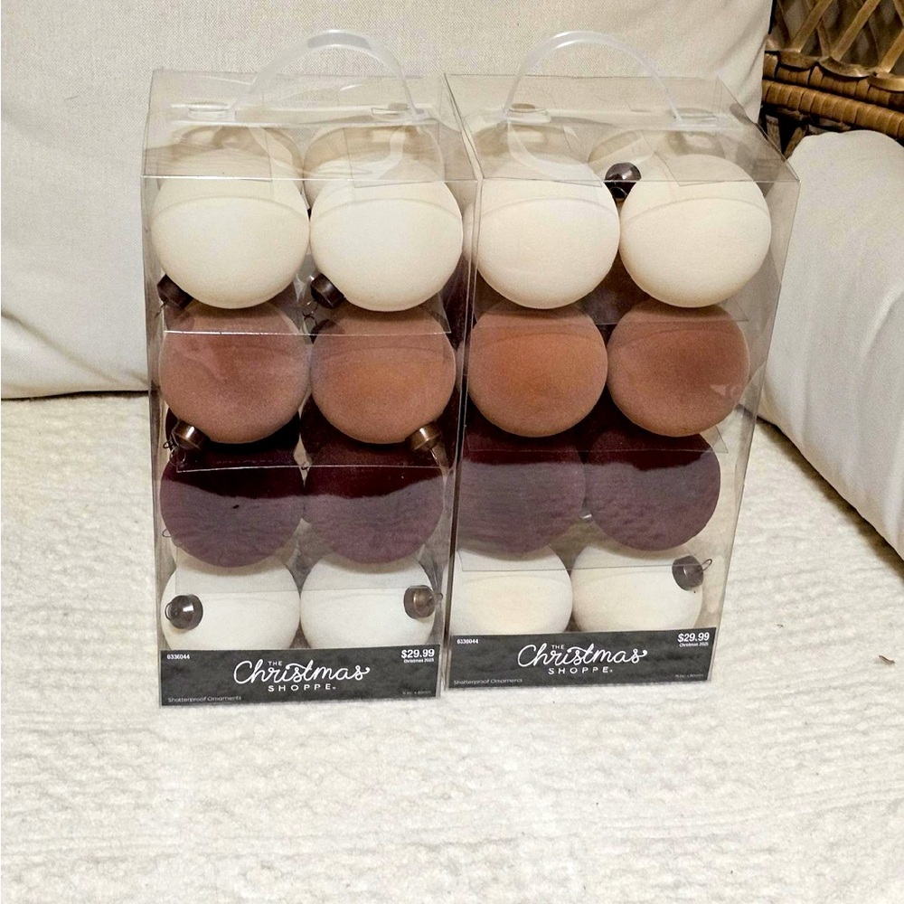Two Boxes of Flocked velvet  Christmas Ball Ornament Set